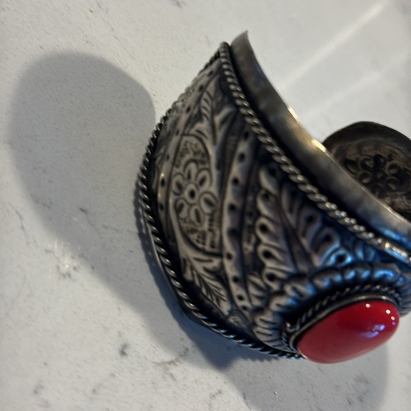Silver Cuff Bracelet with Red Stone - Picture 3 of 8